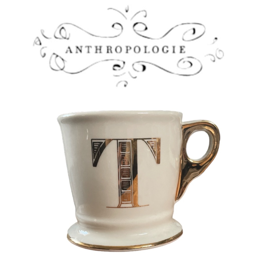 ANTHROPOLOGIE➕Monogram Gold Trim Mug